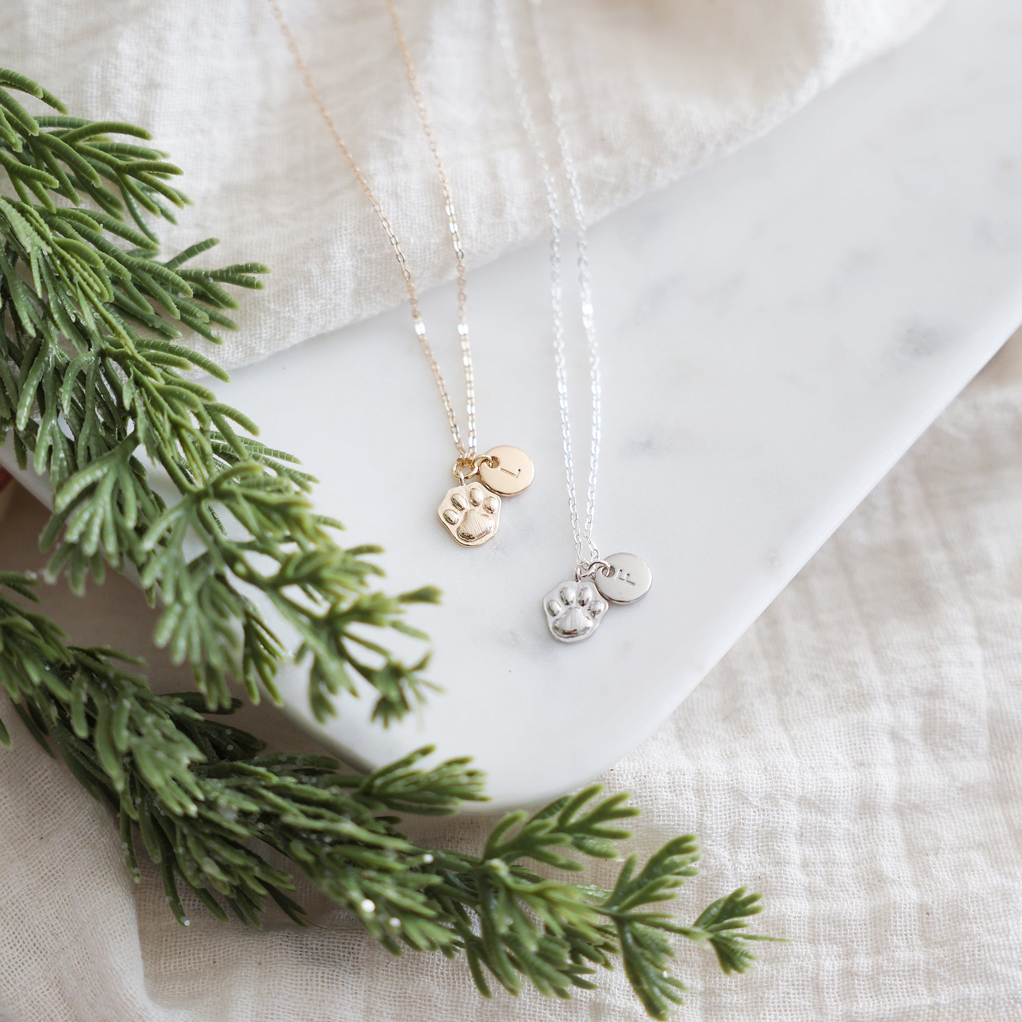 Pet Paw Initial Necklace