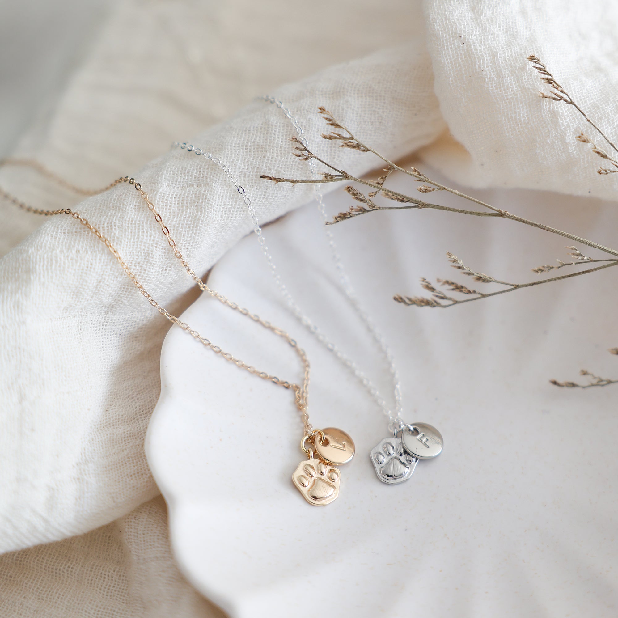 Pet Paw Initial Necklace