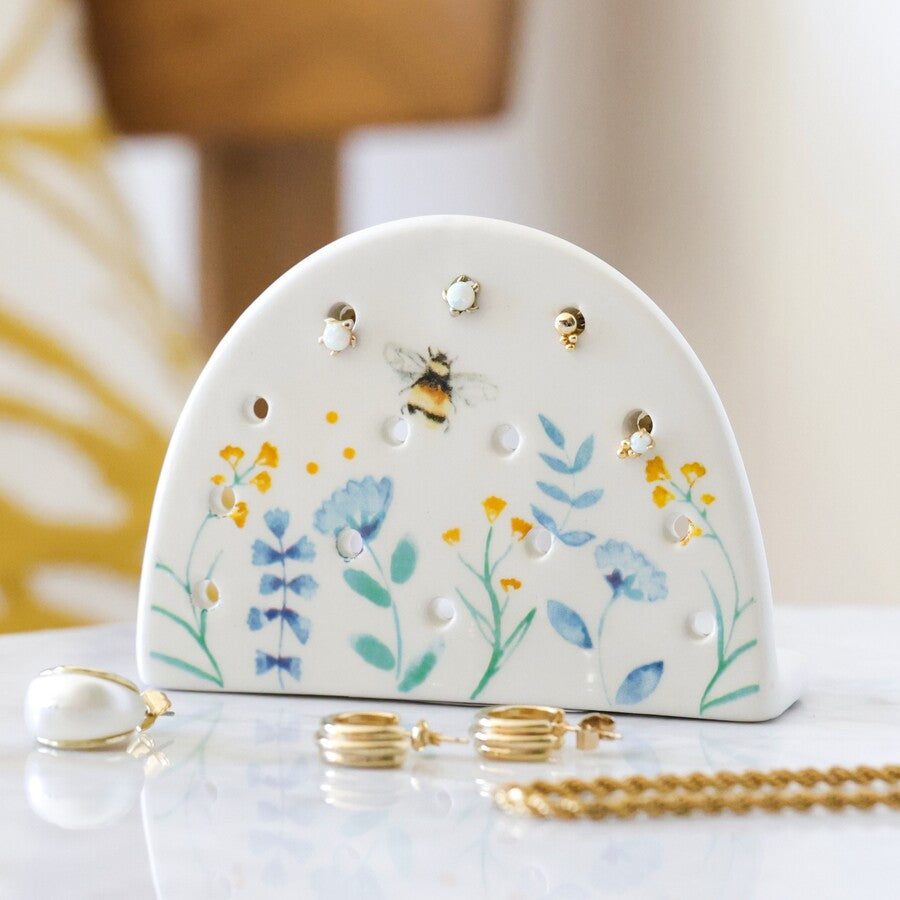 Floral Bee Ceramic Earring Stand