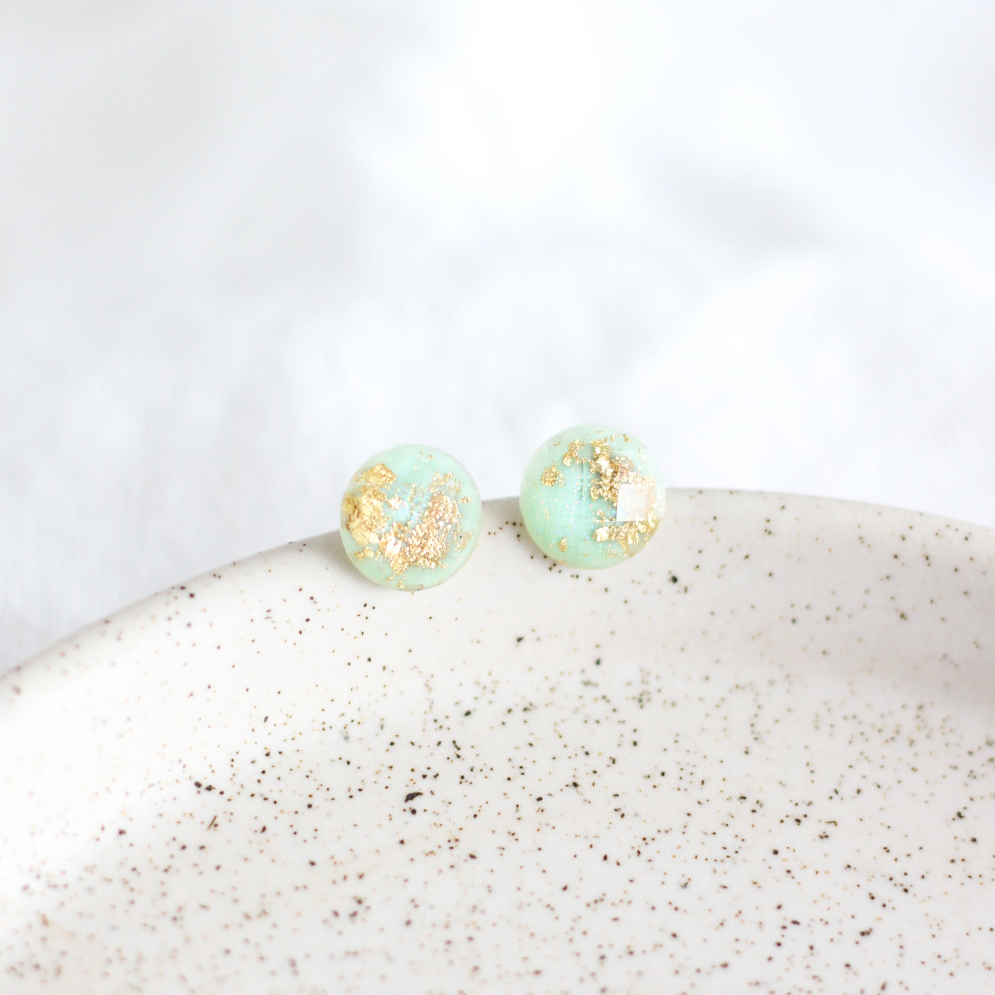 Jewellery Mint Green Stud Earrings 18K Gold Plated Stainless Steel Floral Stud Earrings, Mint Green