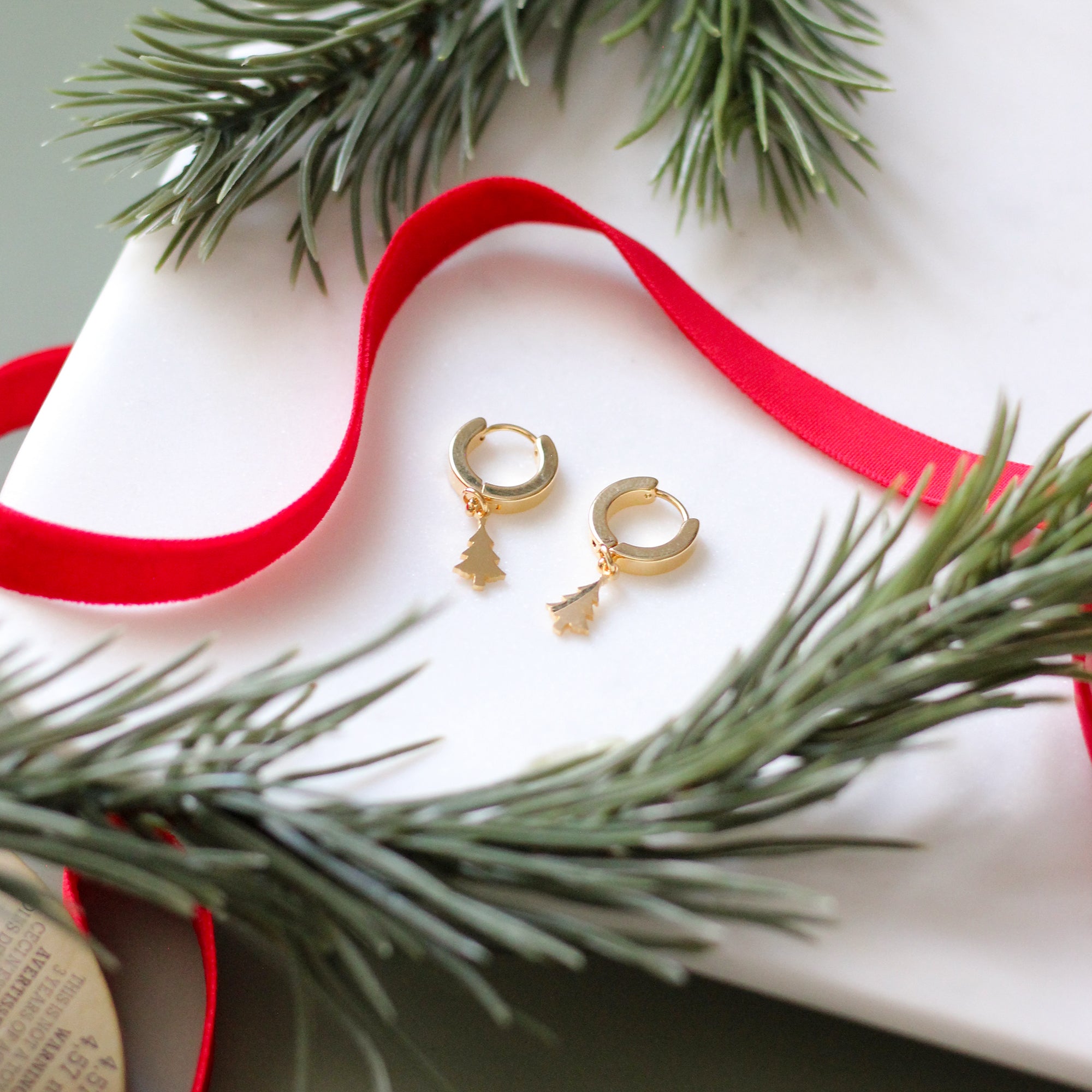 Pine Tree Huggie Hoops