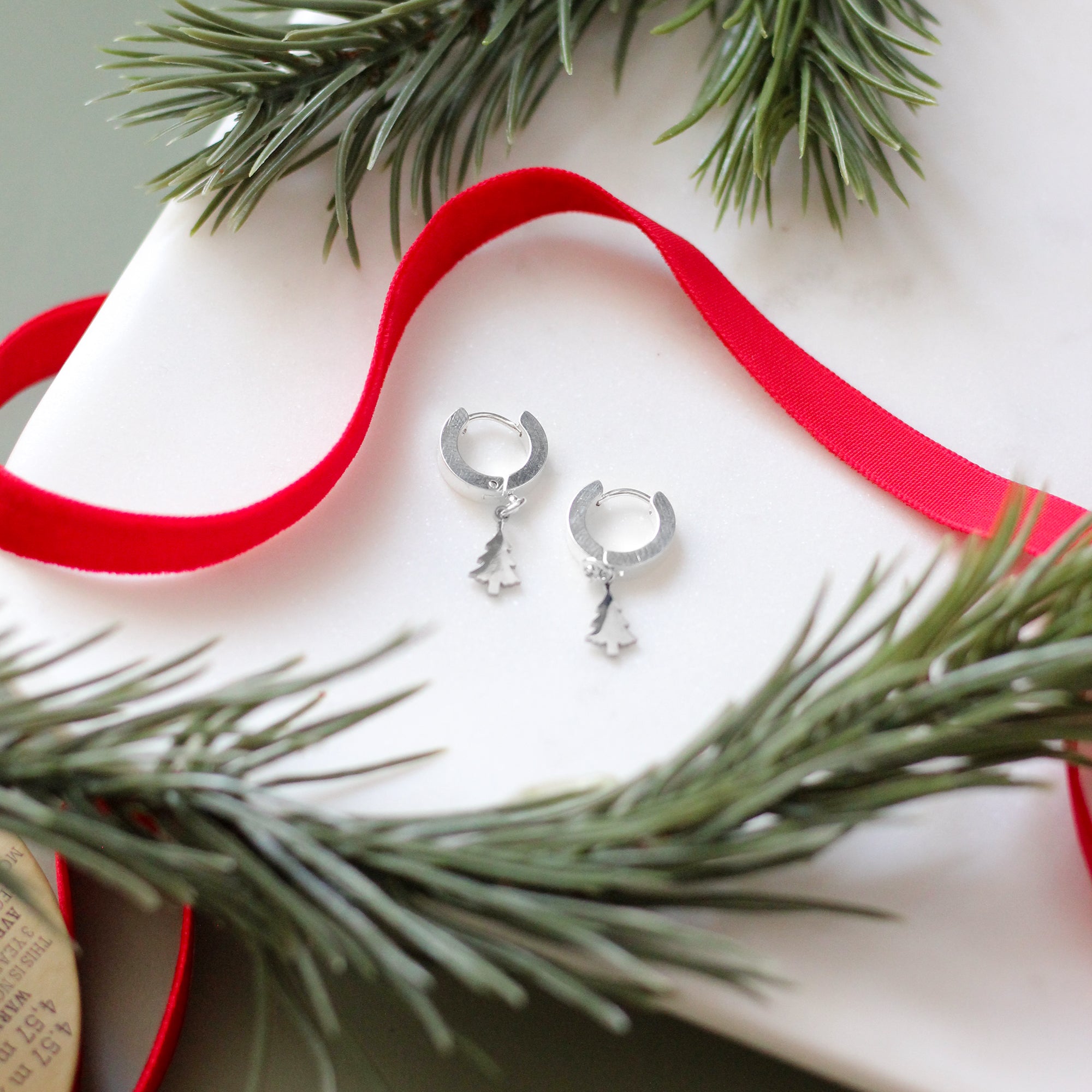 Pine Tree Huggie Hoops