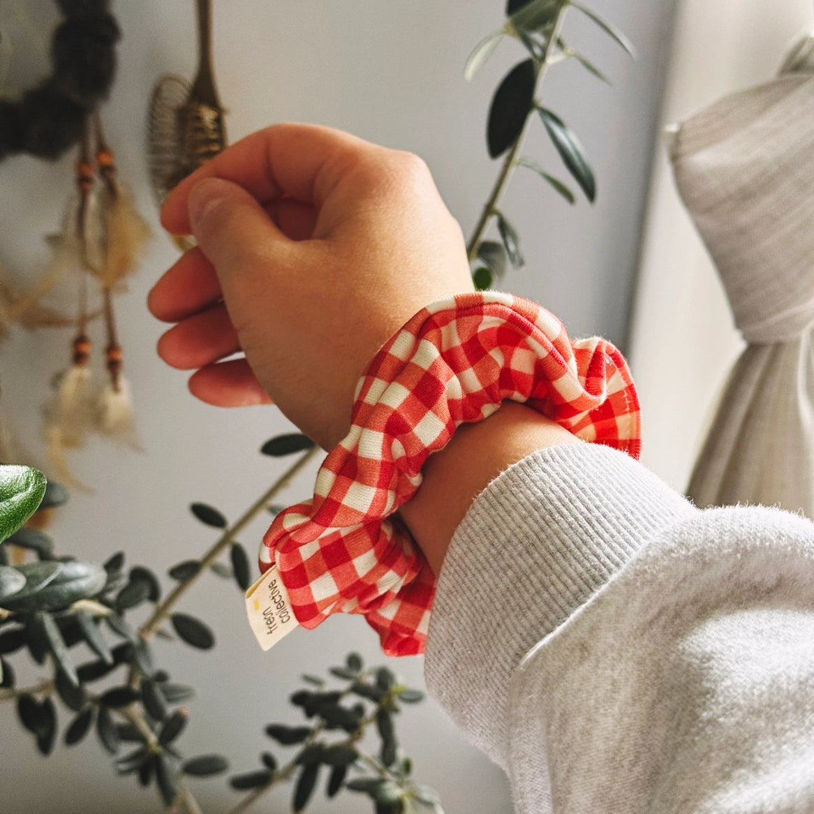 Red Gingham Organic Cotton Srunchie
