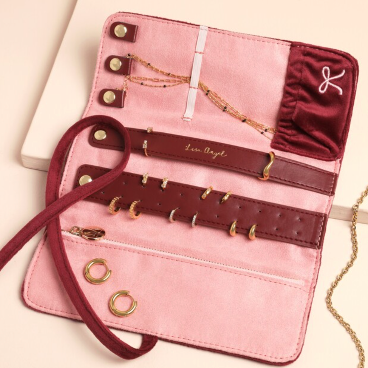 Bow Embroidered Velvet Jewellery Roll