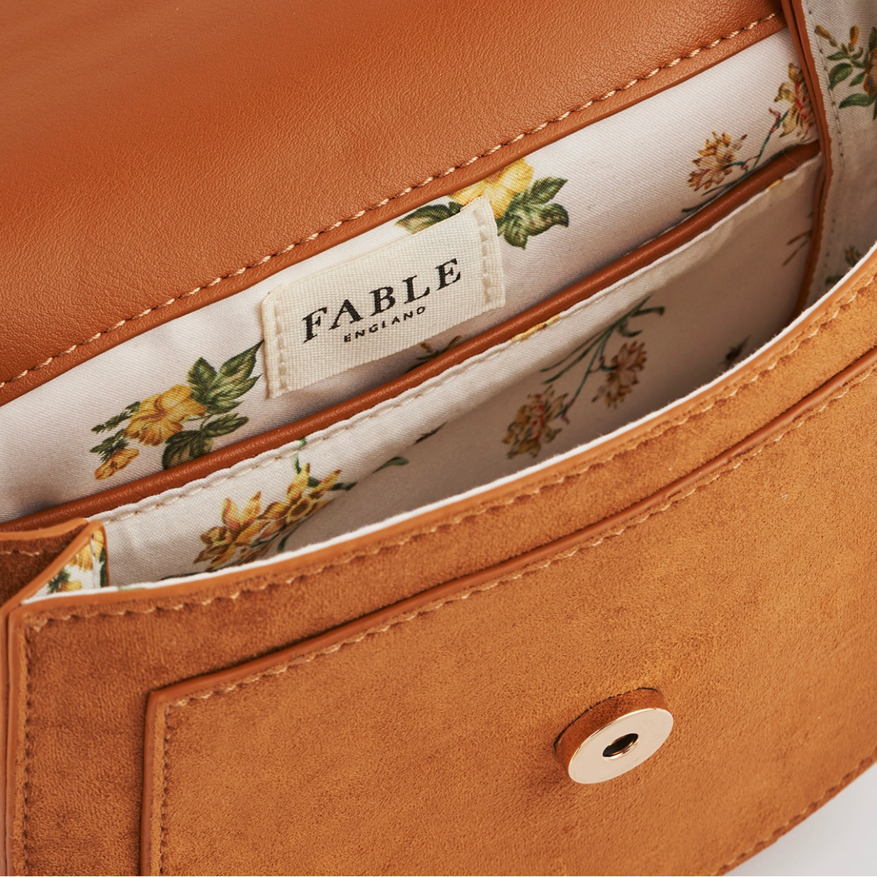 Tan Floral Embroidered Saddle Bag | Fable England