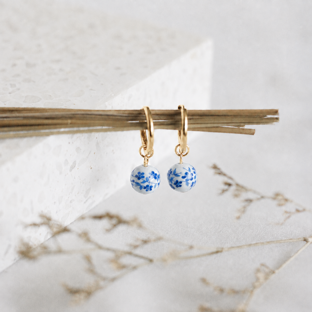 Delft Blue Huggie Hoops