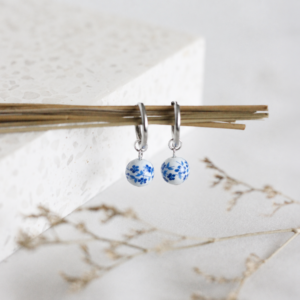 Delft Blue Huggie Hoops