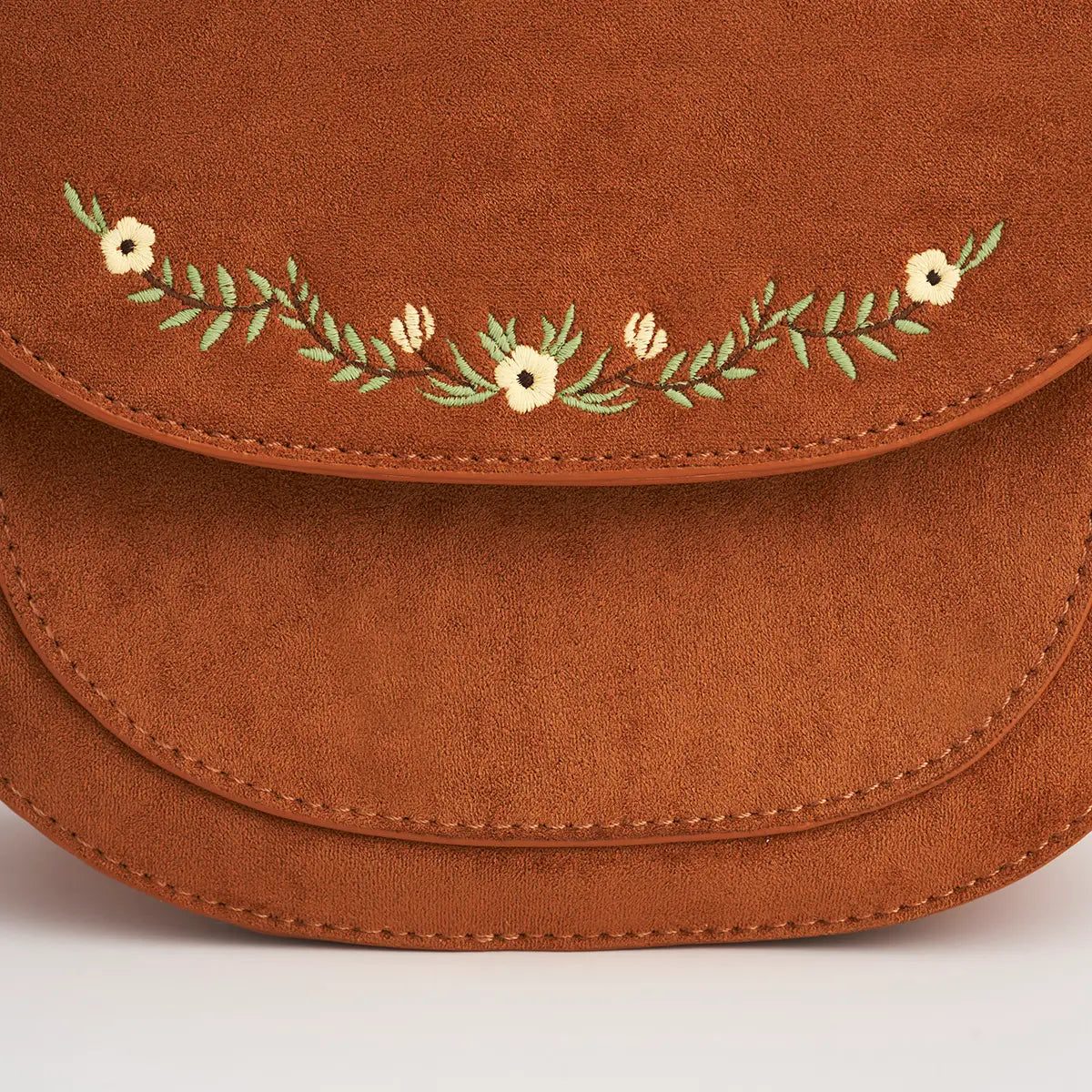Tan Floral Embroidered Saddle Bag | Fable England