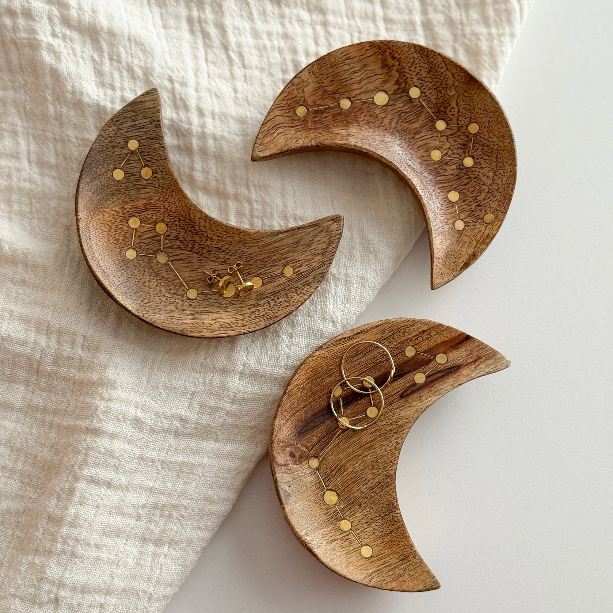 Wooden Crescent Moon Trinket Dish