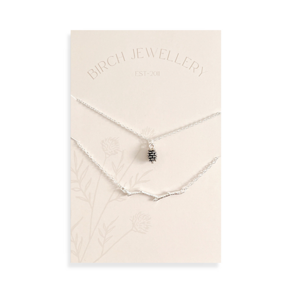 Silver Pine Cone & Branch Necklace Set