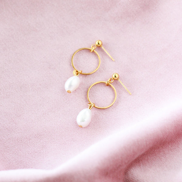 Organic Pearl Hoop Earrings