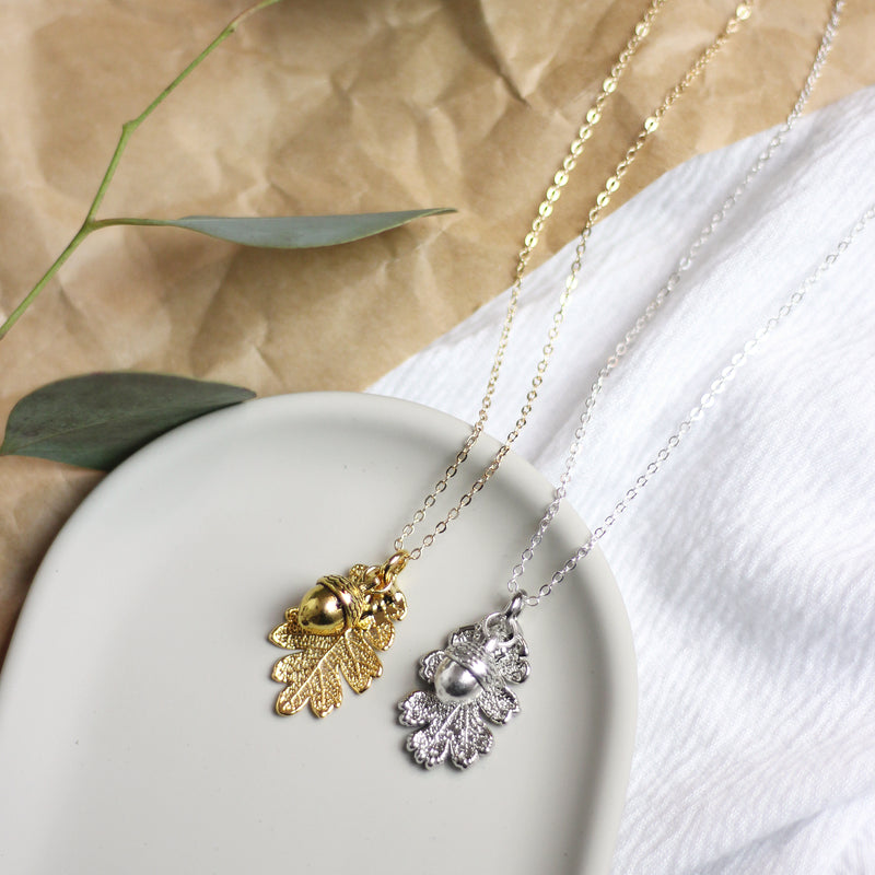 Tiny Acorn & Oak Leaf Necklace