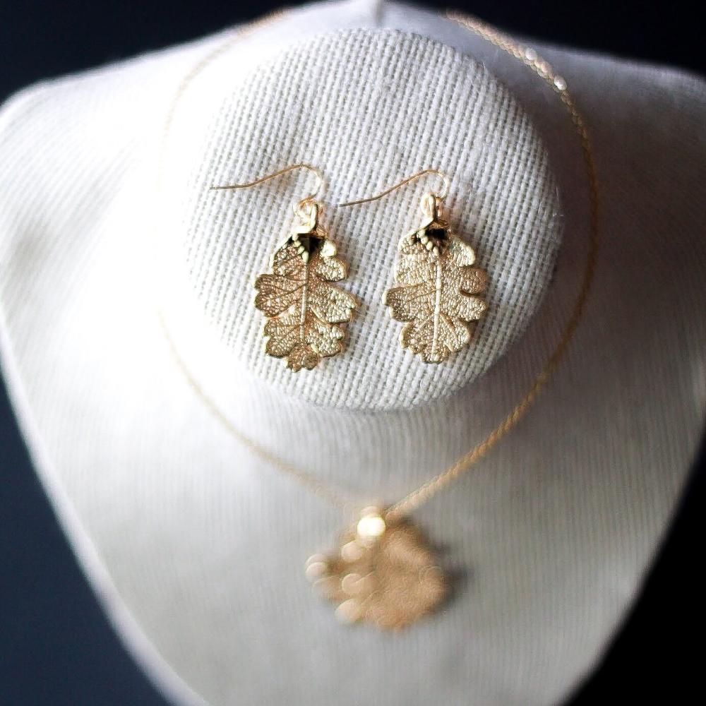 Gold Oak Leaf Earrings by Birch Jewellery