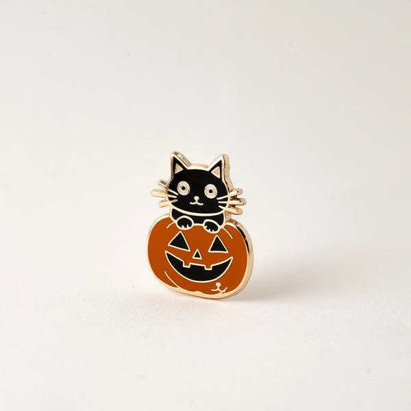 Pumpkin & Black Cat Enamel Pin