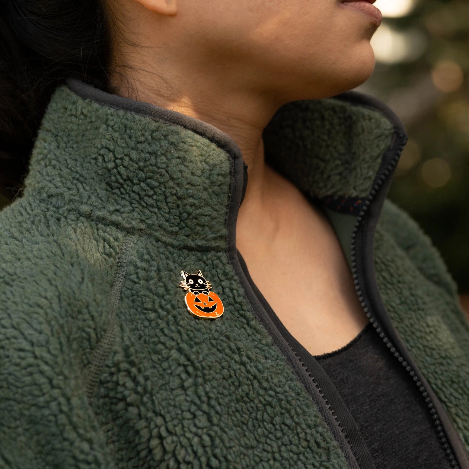Pumpkin & Black Cat Enamel Pin