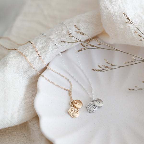 Pet Paw Initial Necklace