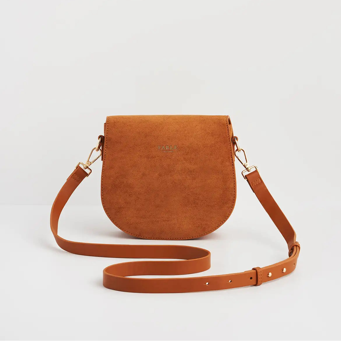 Tan Floral Embroidered Saddle Bag | Fable England