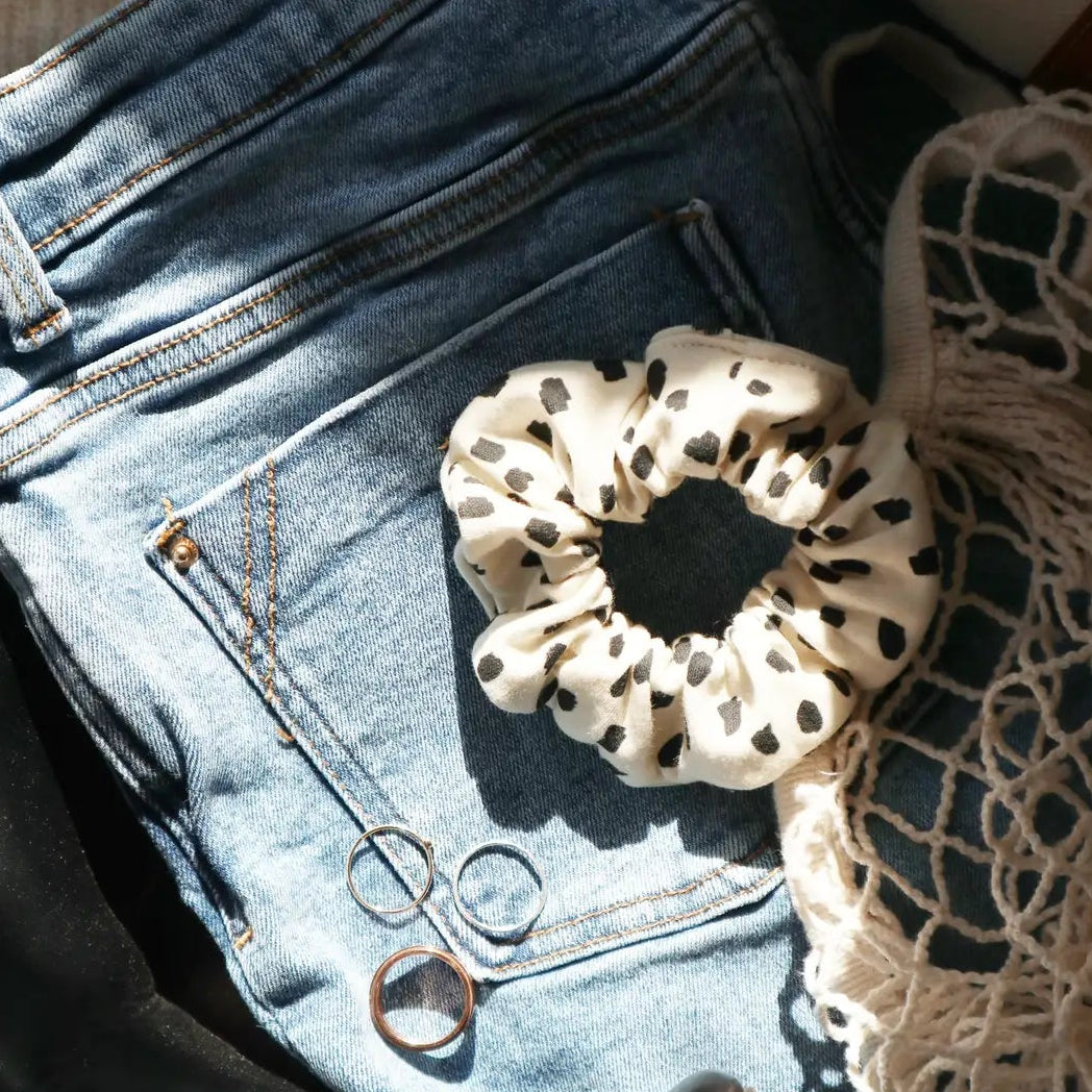 Black & White Polkadot Organic Cotton Srunchie