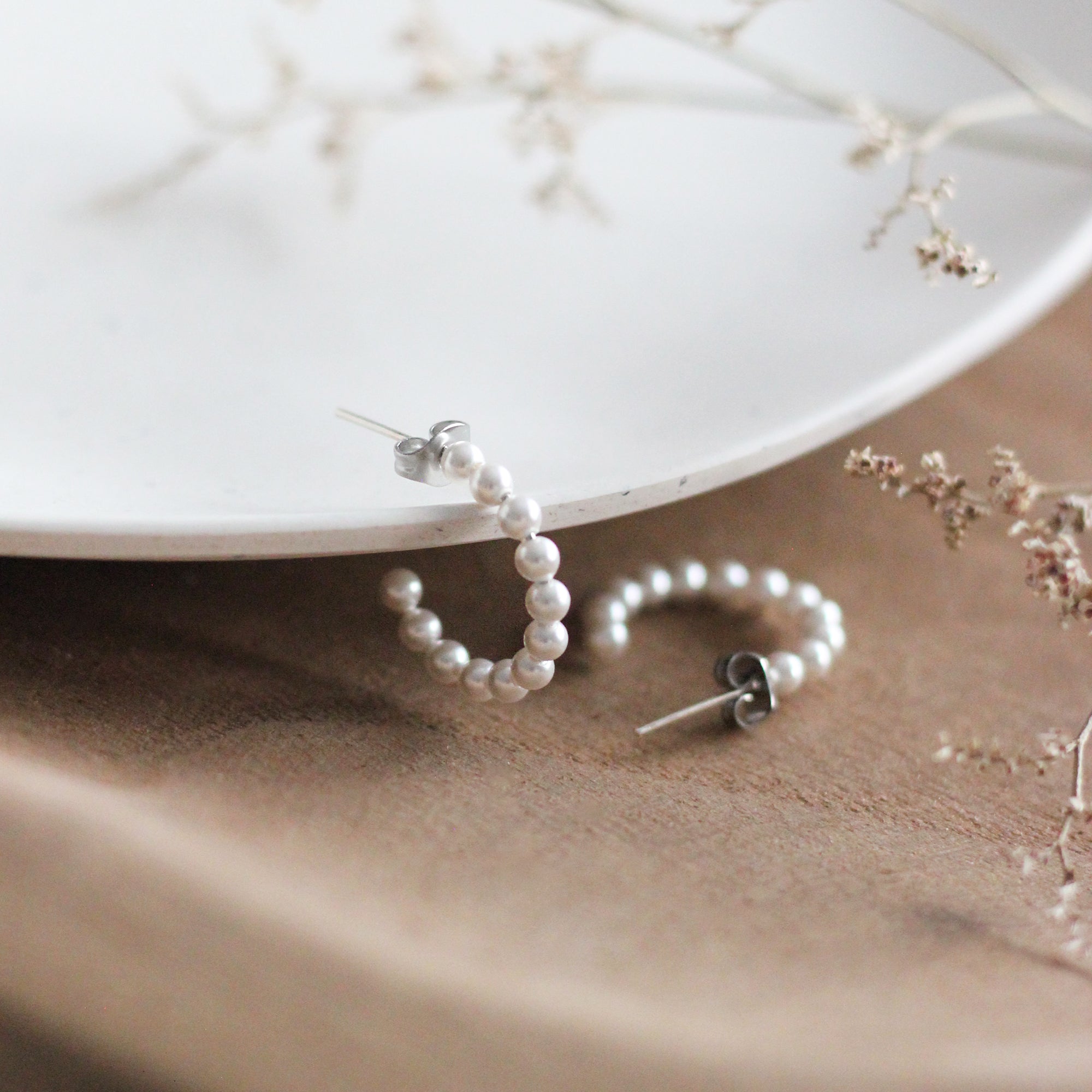 Beaded Pearl Hoops