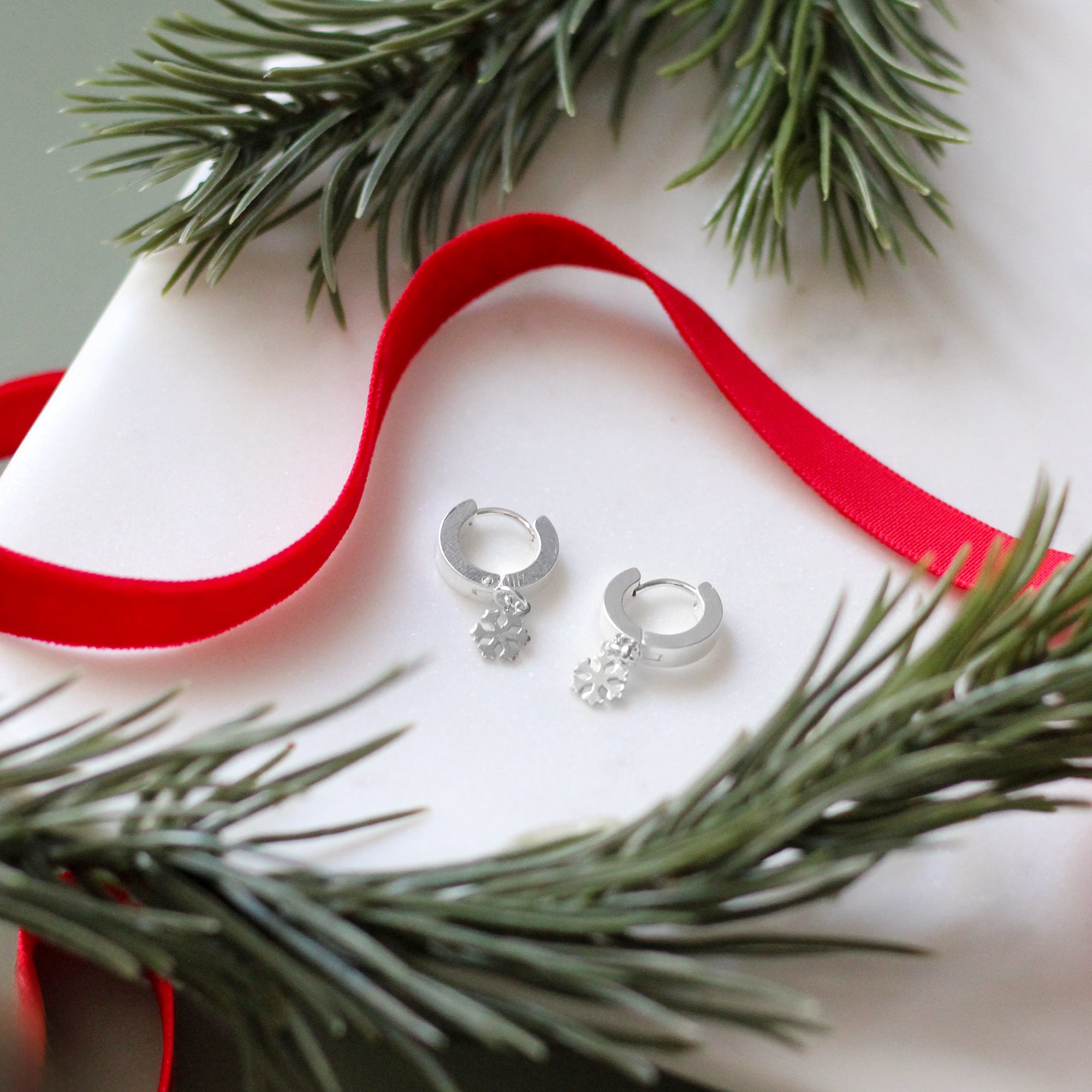 Snowflake Huggie Hoops