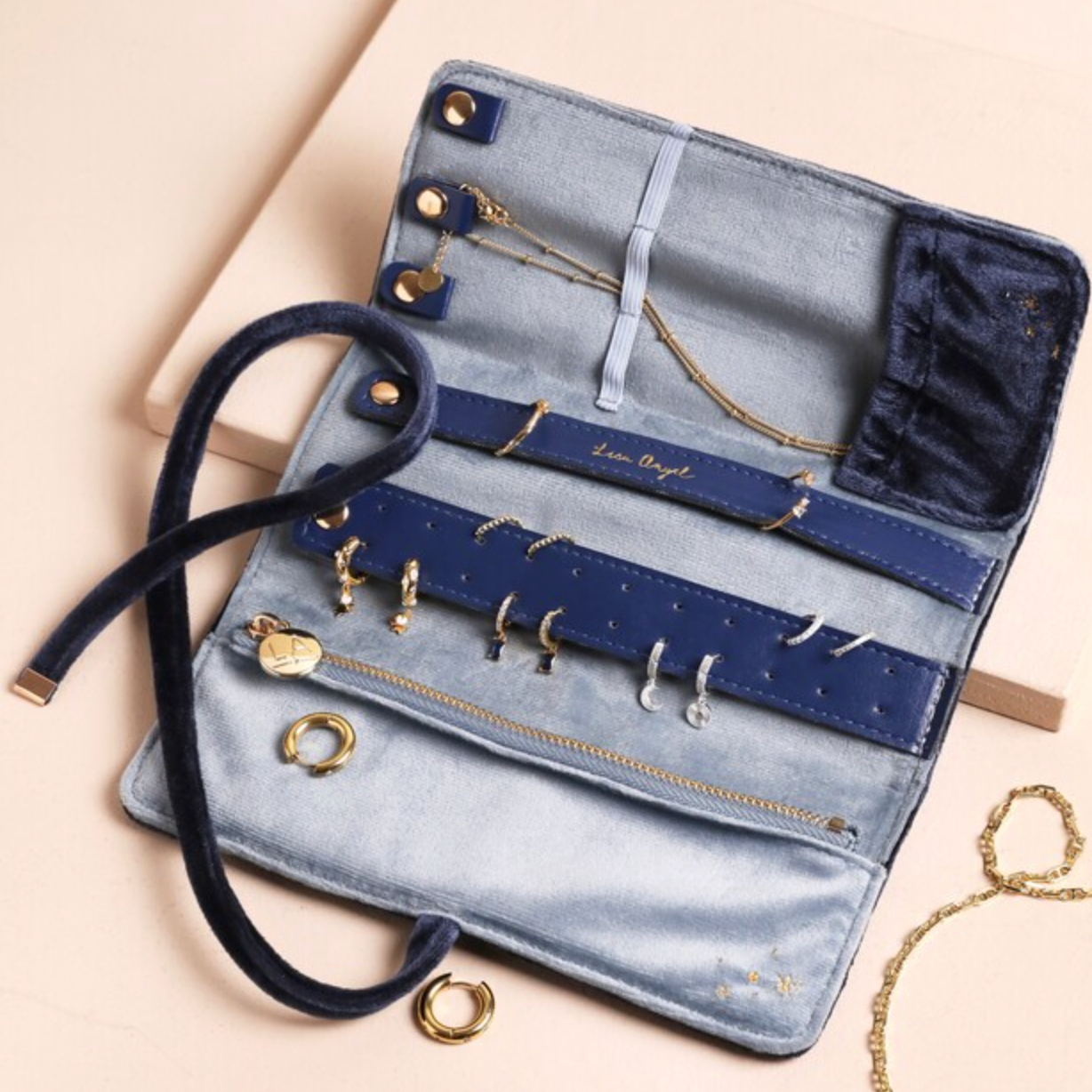 Navy Velvet Jewellery Roll