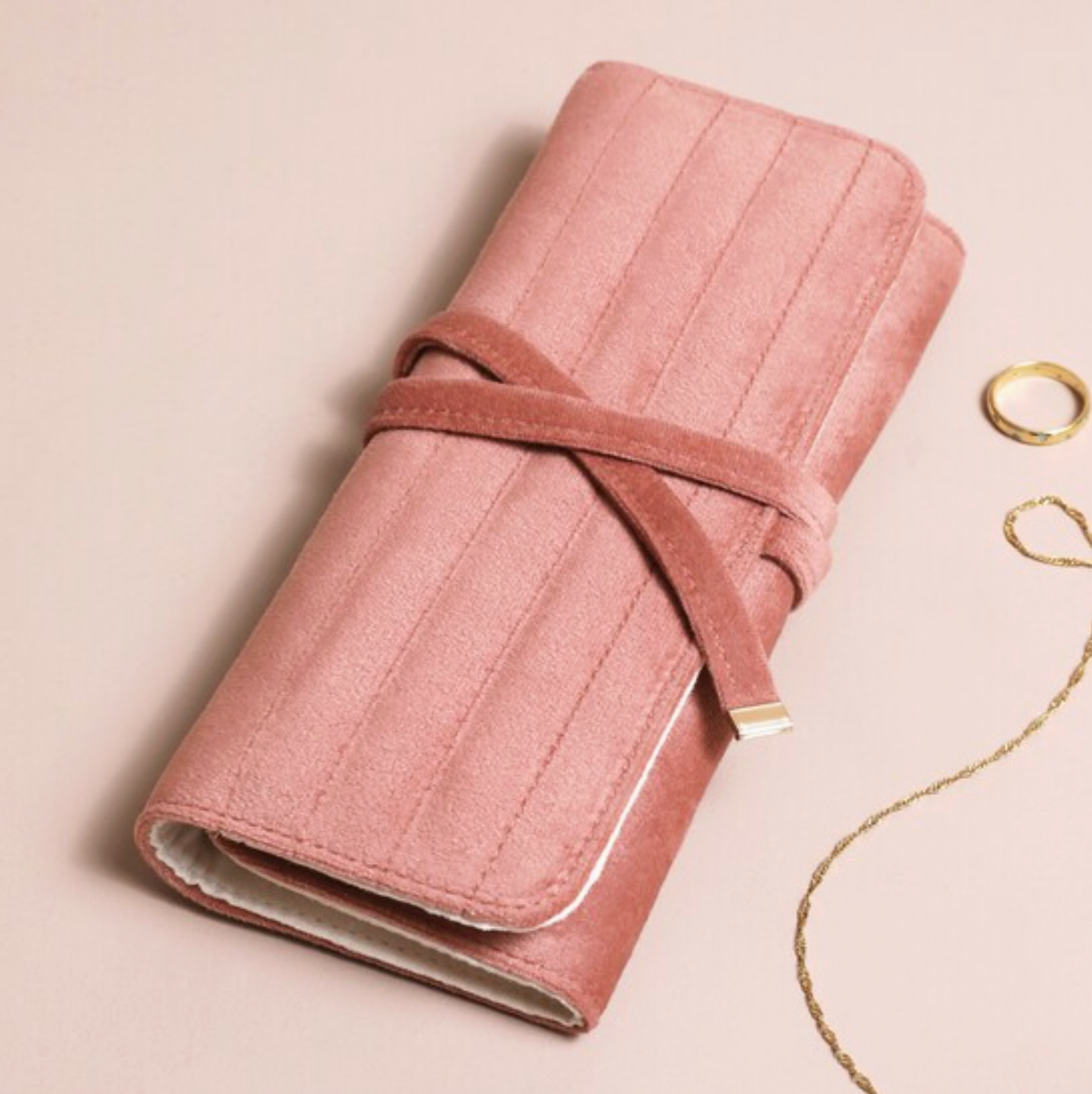 Pink Velvet Jewellery Roll