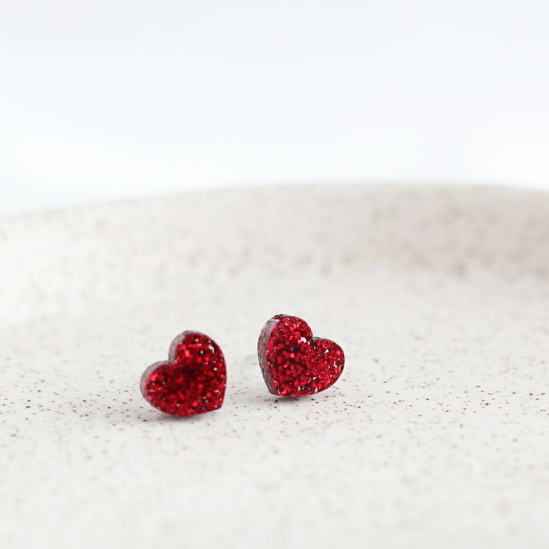Red Glitter Heart Earrings