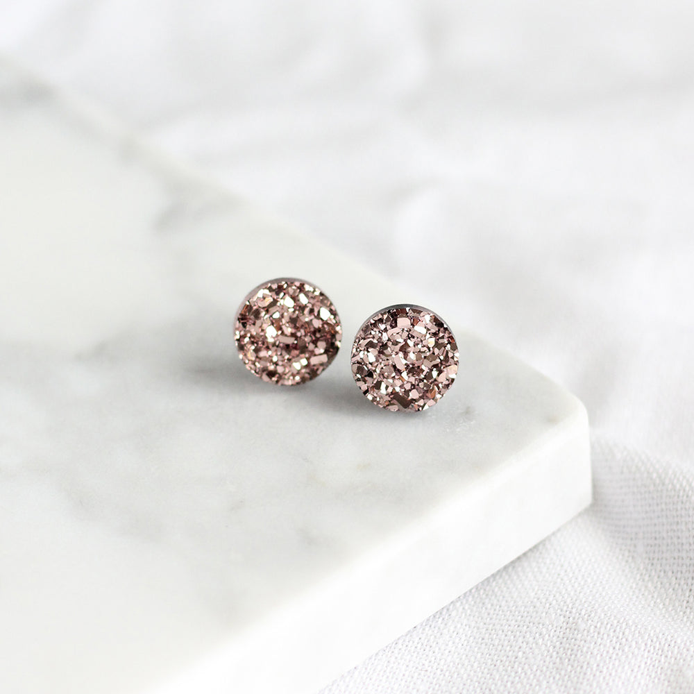 Rose Gold Druzy 2024 Stud Earrings | Dainty Raw Stone Studs | Druzy Jewelry