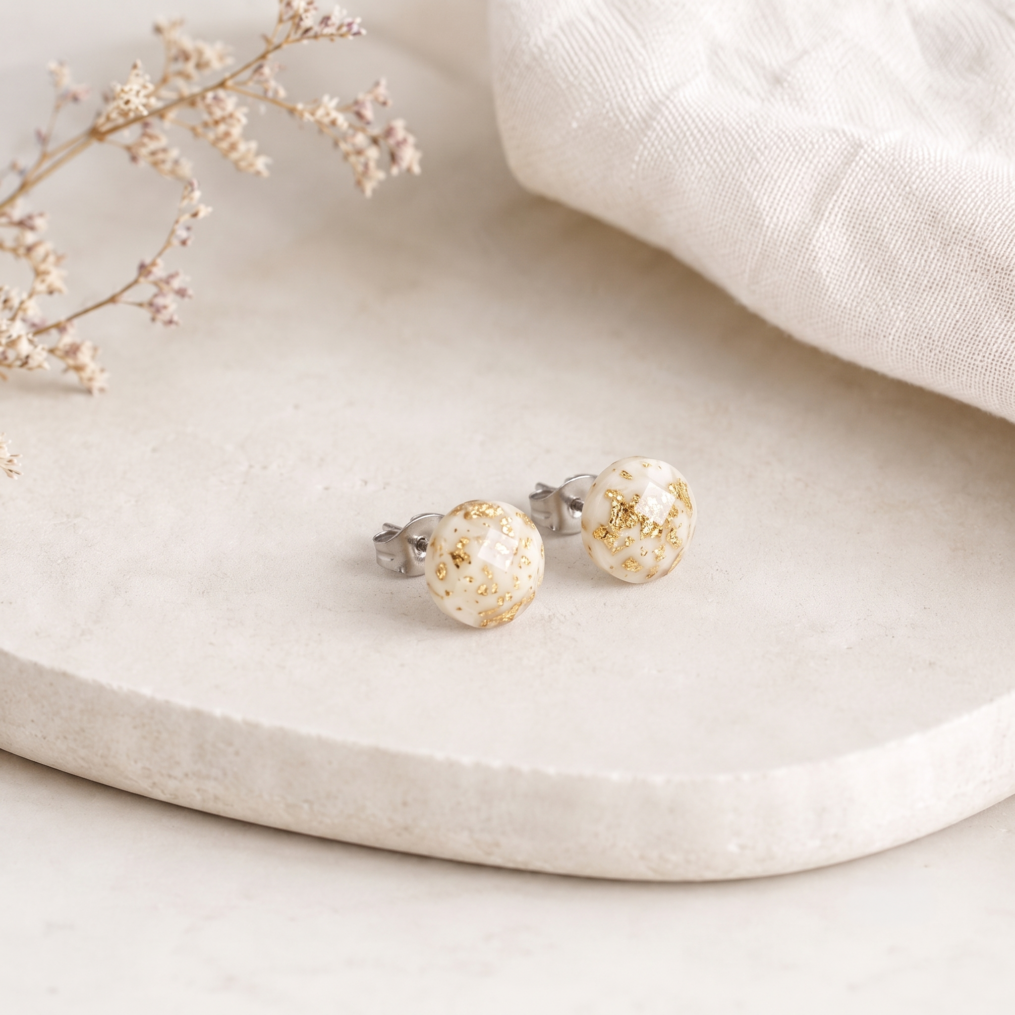 White & Gold Earrings