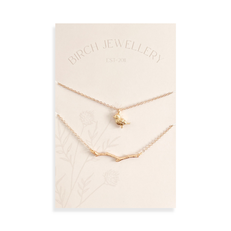 Gold Bird & Branch Necklace Set