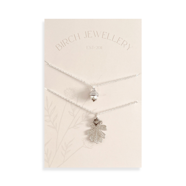 Silver Acorn & Oak Leaf Necklace Set
