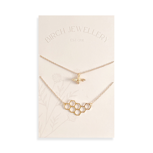Gold Bee & Honeycomb Necklace Set