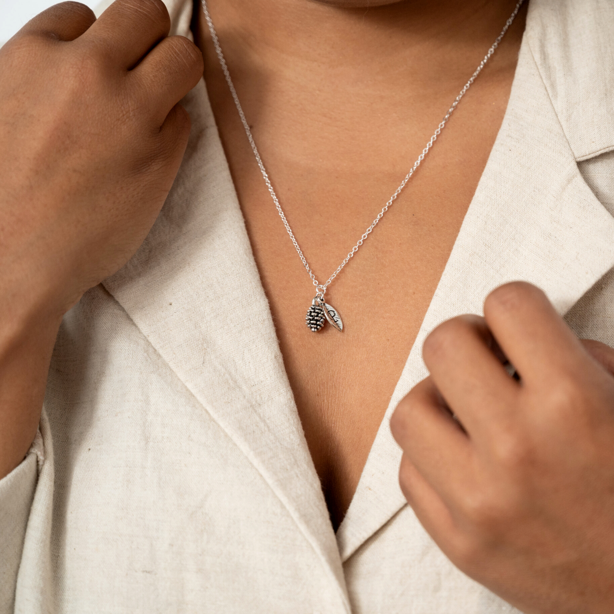 Pine Cone Initial Necklace