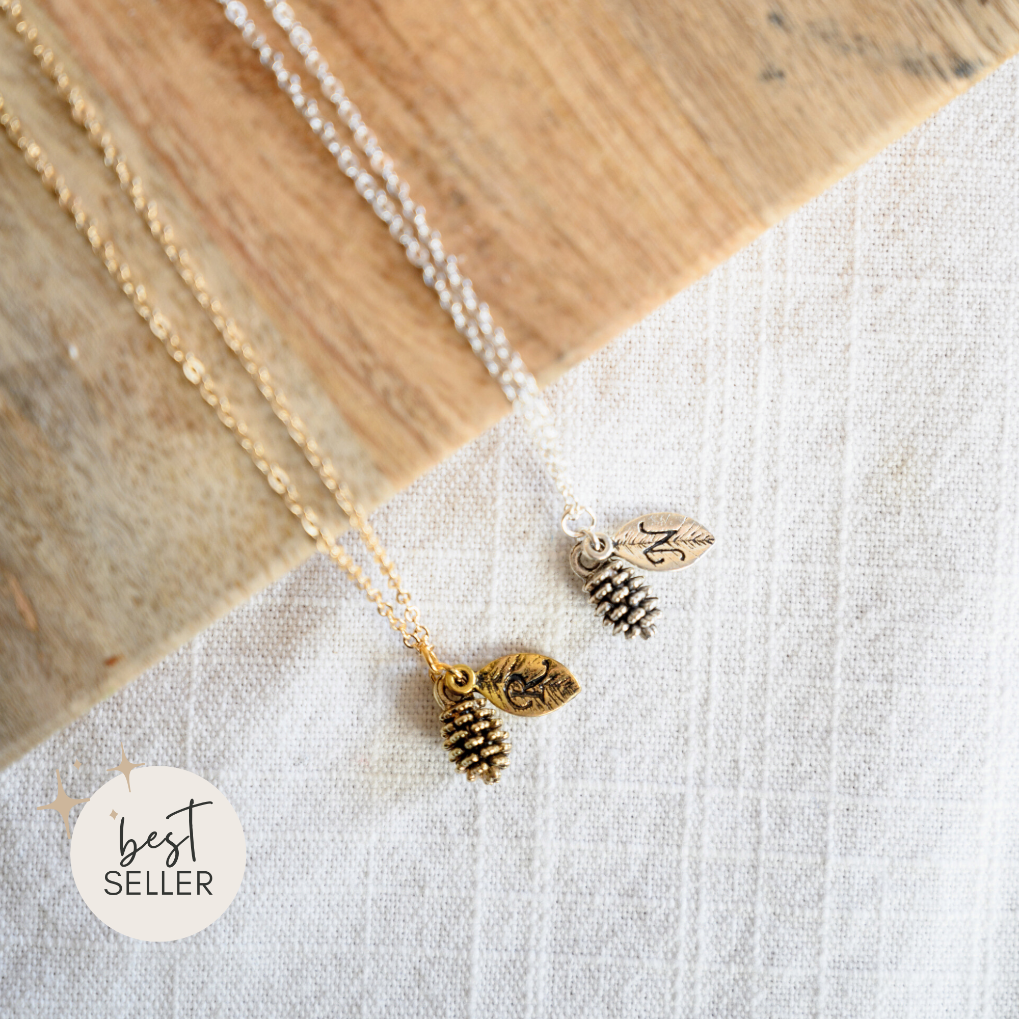 Pine Cone Initial Necklace