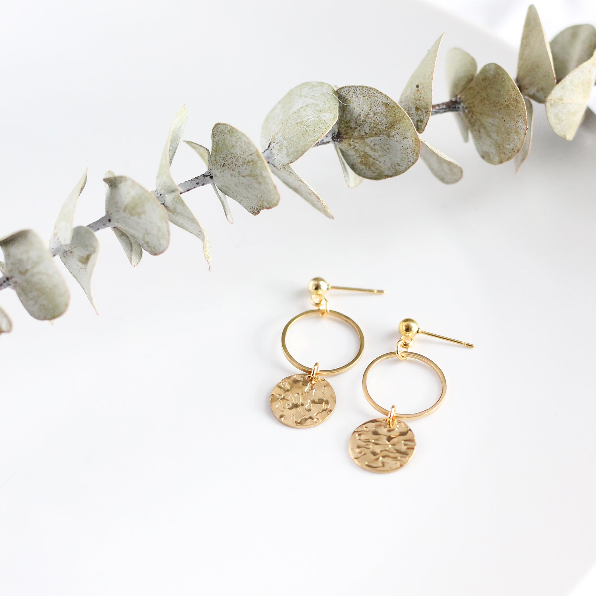 Hammered Disk Hoop Earrings
