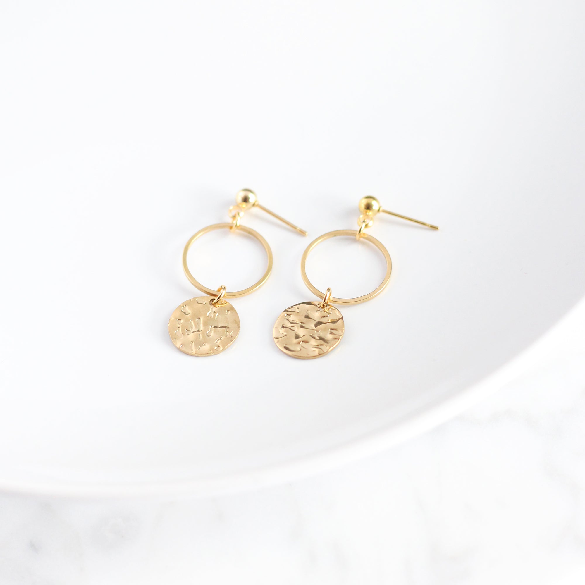 Hammered Disk Hoop Earrings