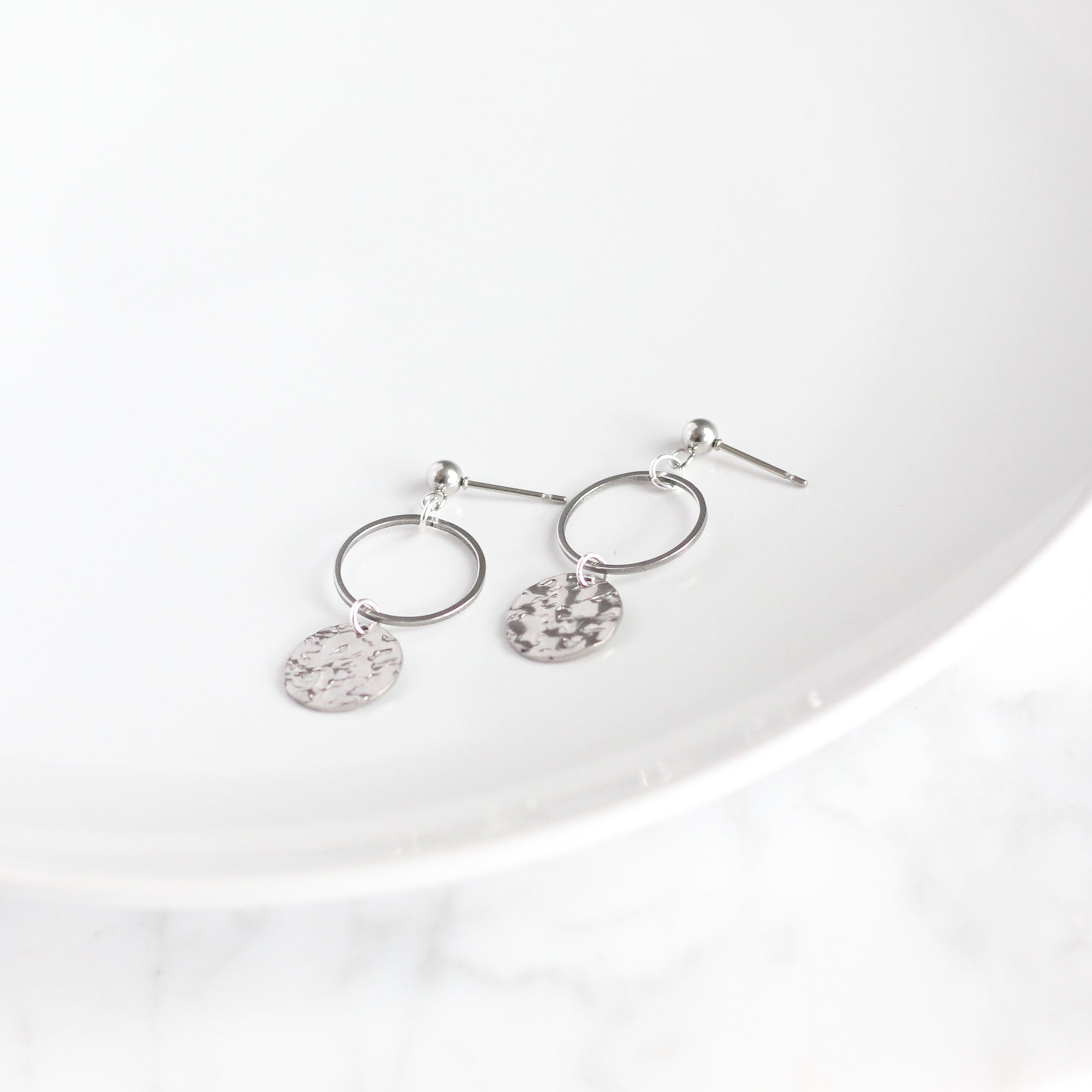Hammered Disk Hoop Earrings