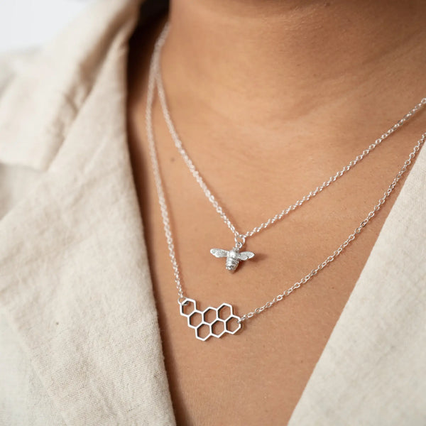 Silver Bee & Honeycomb Necklace Set