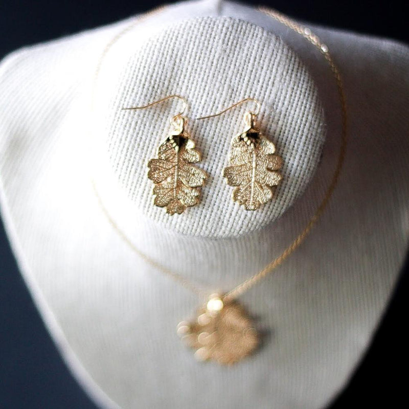 Gold Oak Leaf Earrings by Birch Jewellery